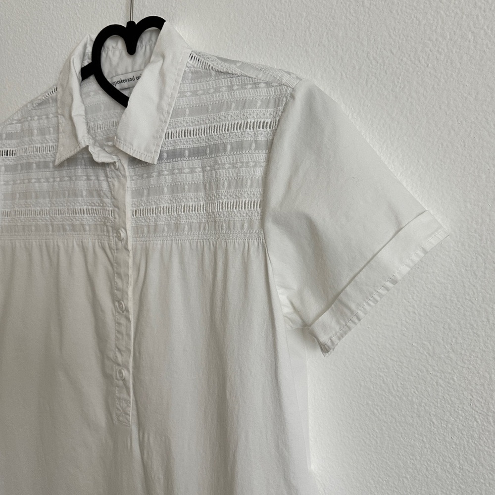 Cupcakes & Cashmere White Embroidered Cotton Collared Shirttail Mini Dress Sz S - Picture 6 of 9